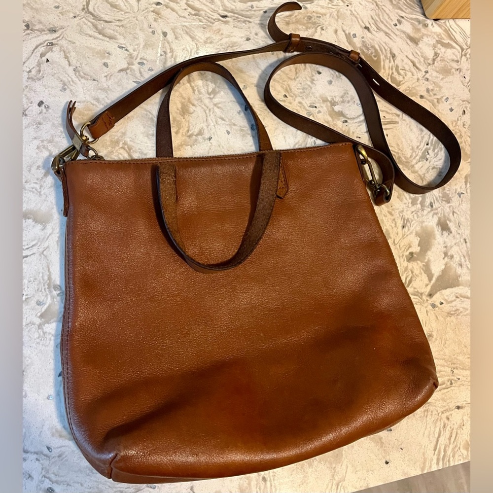 Madewell The Zip-Top Transport Crossbody - brown leather